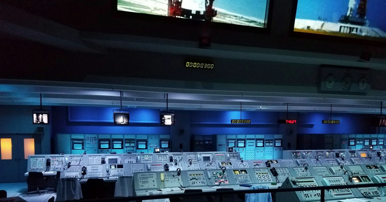 Large video wall in a dimly lit operations room